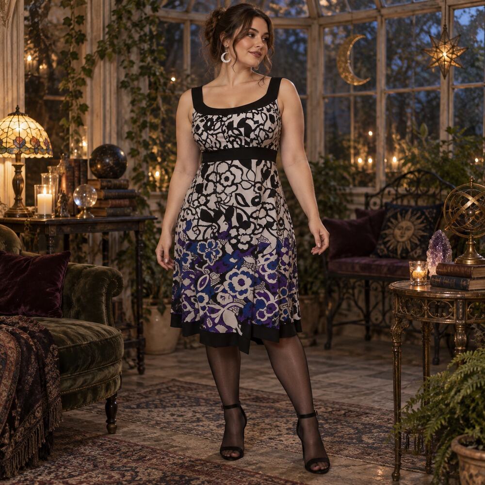 Enfocus Studio Y2K Empire Waist Dress Sz 14 Whimsigoth Dark Floral Tie Back